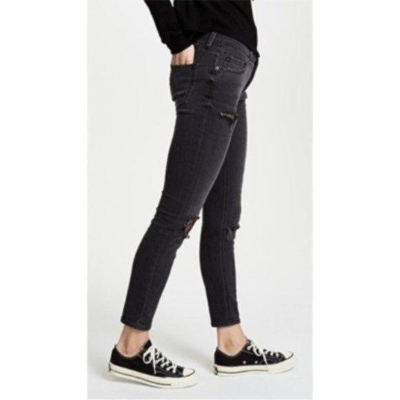 Free People Skinny Fishnet Jeans, Black - Picture 2 of 4